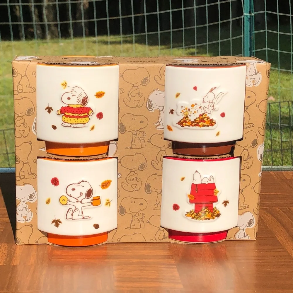 NWT Rae Dunn Peanuts Snoopy Set of 4 Ramekins Ramekin Bowls Fall Thanksgiving